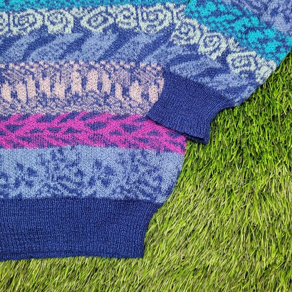 Vintage 80s MOD Sweater Womens S/M 18x23 Blue - Picture 3 of 9